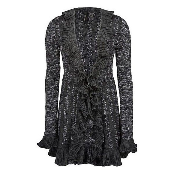 Glam & Fame Ruffle Knit Duster Sweater Cardigan Navy Black Size Small Medium New - Picture 1 of 11